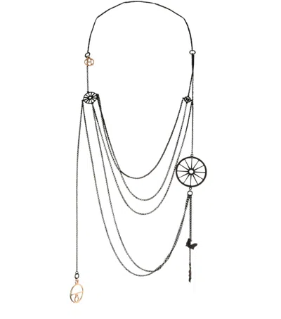 Pre-owned Hermes Crazy Caleche Necklace Blackened Silver 18k Rose Gold Limited Edition In Red