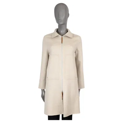 Pre-owned Hermes Cream Cashmere 2020 Zip Front Knit Coat Jacket 34 Xxs In White