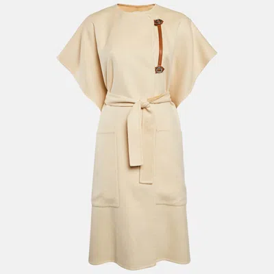 Pre-owned Hermes Cream Cashmere Belted Cardi Coat M