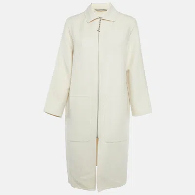 Pre-owned Hermes Cream Cashmere Zip Up Mid Length Coat S In White