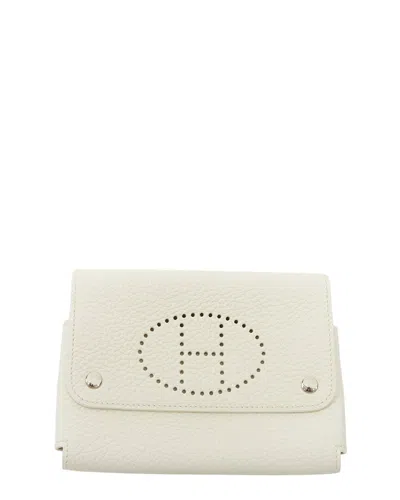 Pre-owned Hermes Hermès Cream Clemence Leather Card Holder (authentic Pre-loved)