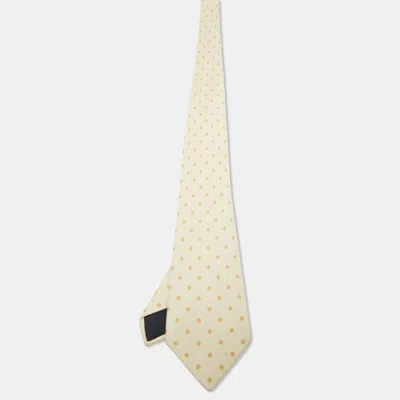 Pre-owned Hermes Hermès Cream Dots Print Silk Canvas Traditional Tie In White