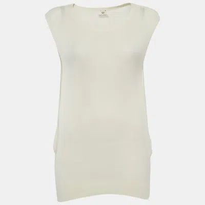 Pre-owned Hermes Hermès Cream Knitted Sleeveless Top M In White