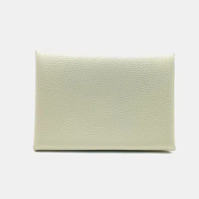 Pre-owned Hermes Cream Leather Calvi Duo Card Holder (b)