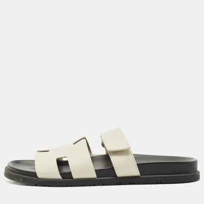 Pre-owned Hermes Cream Leather Chypre Slide Sandals Size 46.5