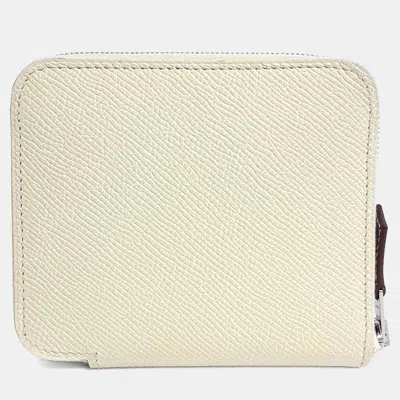 Pre-owned Hermes Cream Leather Silky Wallet (k) In White