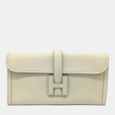 Pre-owned Hermes Cream Leather Zize Clutch (a)