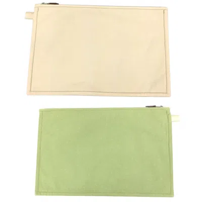 Pre-owned Hermes Cream Lime Green Cotton Canvas Clutch Bag Pouch ()