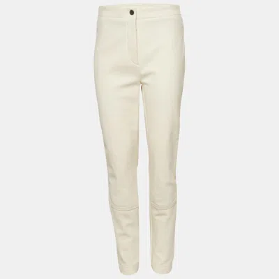 Pre-owned Hermes Cream Spun Fleece Leather Trim Straight Fit Pants M