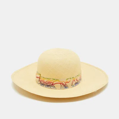 Pre-owned Hermes Cream Straw Brides De Gala Hat Size 56