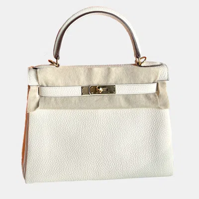 Pre-owned Hermes Kelly 28 Cream White Leather Gold Hardware