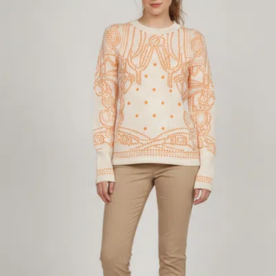 Pre-owned Hermes Cream/orange Brides De Gala Jacquard Knit Pullover M