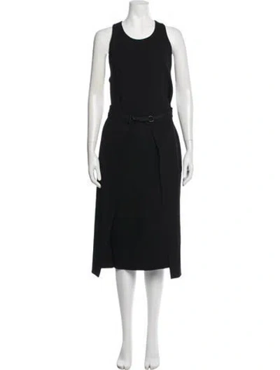Pre-owned Hermes Crew Neck Midi Length Dress In Black