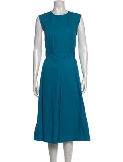 Pre-owned Hermes Crew Neck Midi Length Dress In Blue