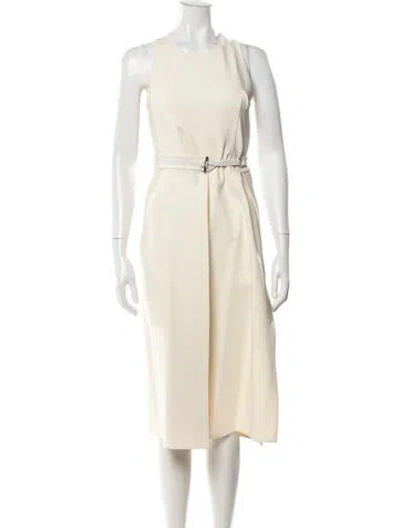 Pre-owned Hermes Crew Neck Midi Length Dress In Neutrals