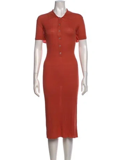 Pre-owned Hermes Crew Neck Midi Length Dress In Orange