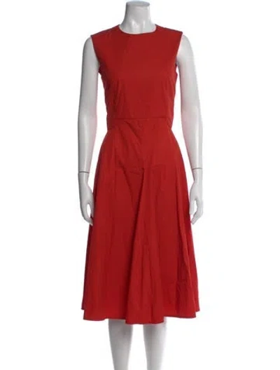 Pre-owned Hermes Crew Neck Midi Length Dress In Red