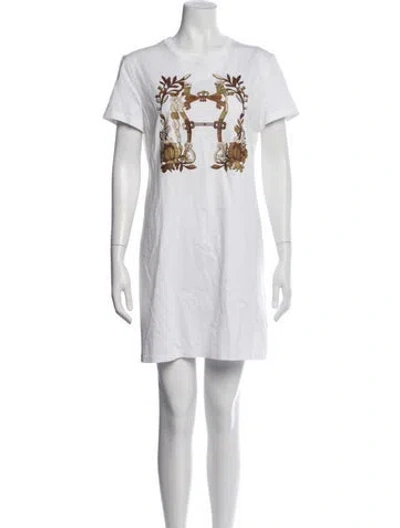 Pre-owned Hermes Crew Neck Mini Dress W/ Tags In White