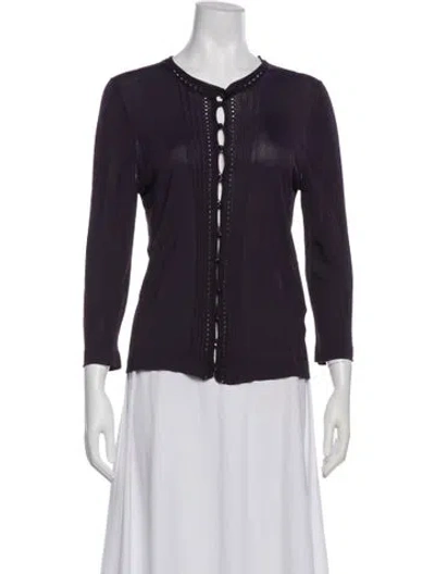 Pre-owned Hermes Crew Neck Three-quarter Sleeve Blouse In Purple