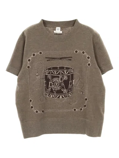 Pre-owned Hermes Crewneck Short-sleeve Knit-top In Brown