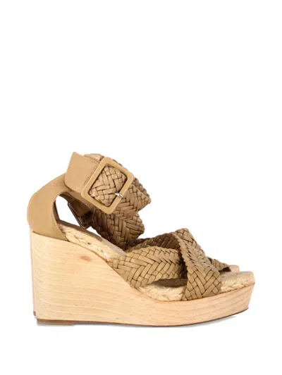 Pre-owned Hermes Criss-cross Ankle Strap Wedge Sandals In Neutral