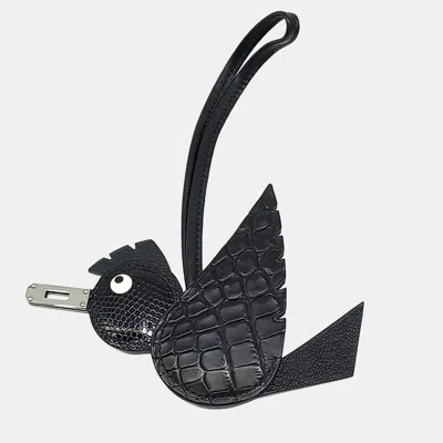 Pre-owned Hermes Crocodile Bird Bag Charm (k) In Black