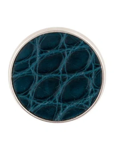 Pre-owned Hermes Crocodile Liverpool Pin Brooch In Blue