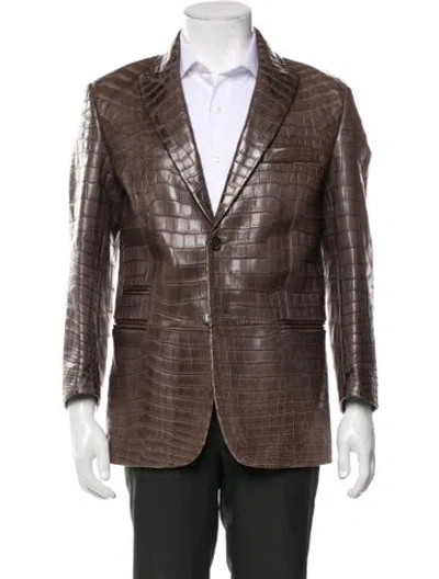 Pre-owned Hermes Crocodile Moto Jacket In Gray