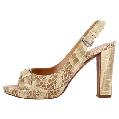 Pre-owned Hermes Crocodile Skin Peep-toe Pumps In Sand