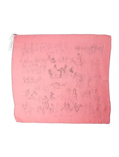 Pre-owned Hermes Croquis Champs De Courses Mousseline Silk Scarf In Pink