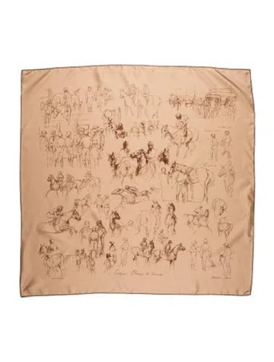 Pre-owned Hermes Croquis Champs De Courses Silk Scarf In Neutrals