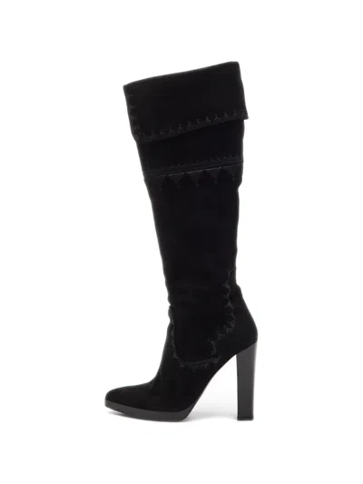 Pre-owned Hermes Crusader Embroidered Boots In Black