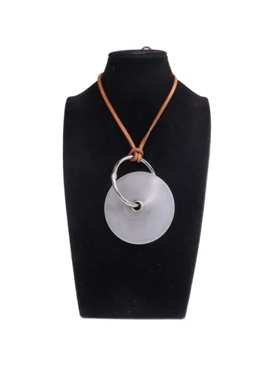 Pre-owned Hermes Crystal And Leather Necklace In Brown