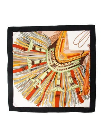 Pre-owned Hermes Cuirs Du Desert (detail) Silk Scarf In White