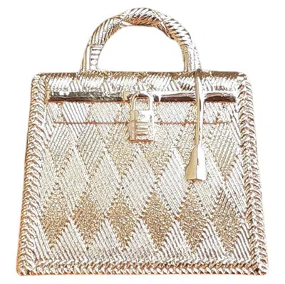 Pre-owned Hermes Hermès Curiosity Kelly Bag Charm Pendant Necklace Guilloche Permabrass In Sand