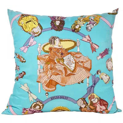 Pre-owned Hermes Hermès Custom Silk Scarf Pillow 'hello Dolly' By Loic Dubigeon With Hermès Box In Blue