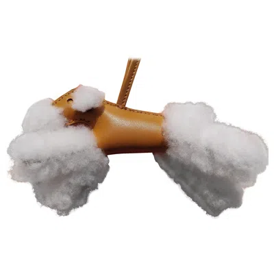 Pre-owned Hermes Cute Hermès Budy Bag Charm Buddy Fox Terrier Dog Wool Sesame Leather In Gray
