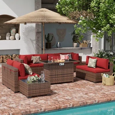 Hermes Daeshon 8 - Person Outdoor Seating Group With Cushions In Bronze;brown