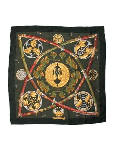Pre-owned Hermes Daimyo Princes Du Soleil Levant Silk Scarf In Green