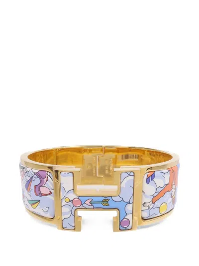 Pre-owned Hermes Dans Les Nuages Clic-clac H Enamel Bracelet In Gold