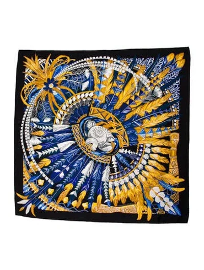 Pre-owned Hermes Danse Pacifique Silk Scarf In Black