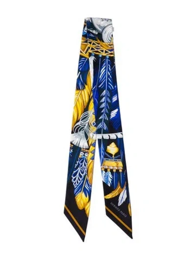 Pre-owned Hermes Danse Pacifique Silk Twilly Scarf In Black