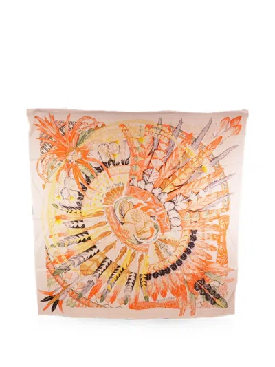 Pre-owned Hermes Danse Pacifique Square-shape Scarf In Neutral