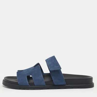 Pre-owned Hermes Dark Blue Suede Chypre Sandals Size 43.5