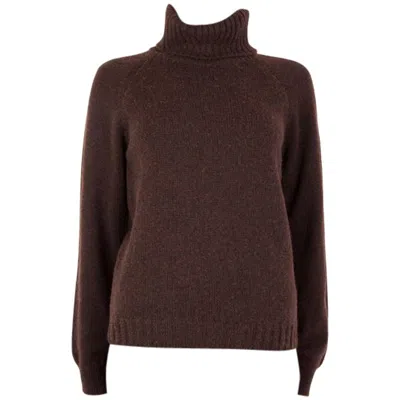 Pre-owned Hermes Dark Brown Camel Hair Thick Turtleneck Sweater 34 Xxs