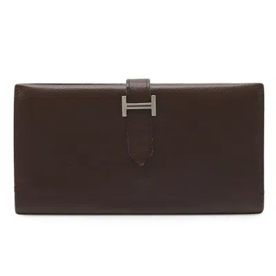 Pre-owned Hermes Dark Brown Epsom Leather Long Wallet (bi-fold) ()