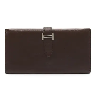 Pre-owned Hermes Dark Brown Epsom Leather Long Wallet (bi-fold) ()