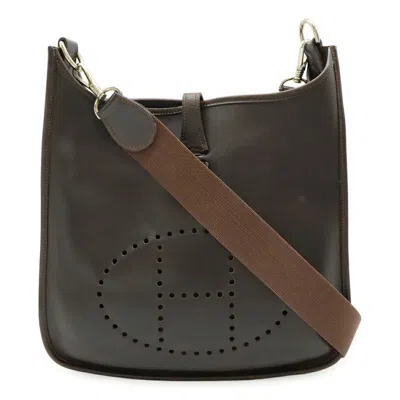 Pre-owned Hermes Dark Brown Evercalf Leather Shoulder Bag ()