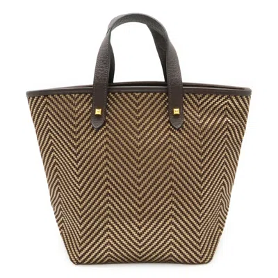 Pre-owned Hermes Dark Brown Gold Leather Polyester Handbag Tote Bag ()
