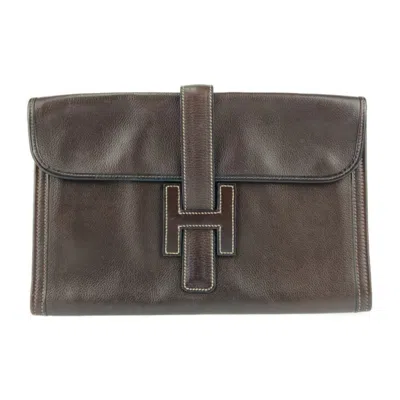 Pre-owned Hermes Dark Brown Leather Clutch Bag Handbag ()